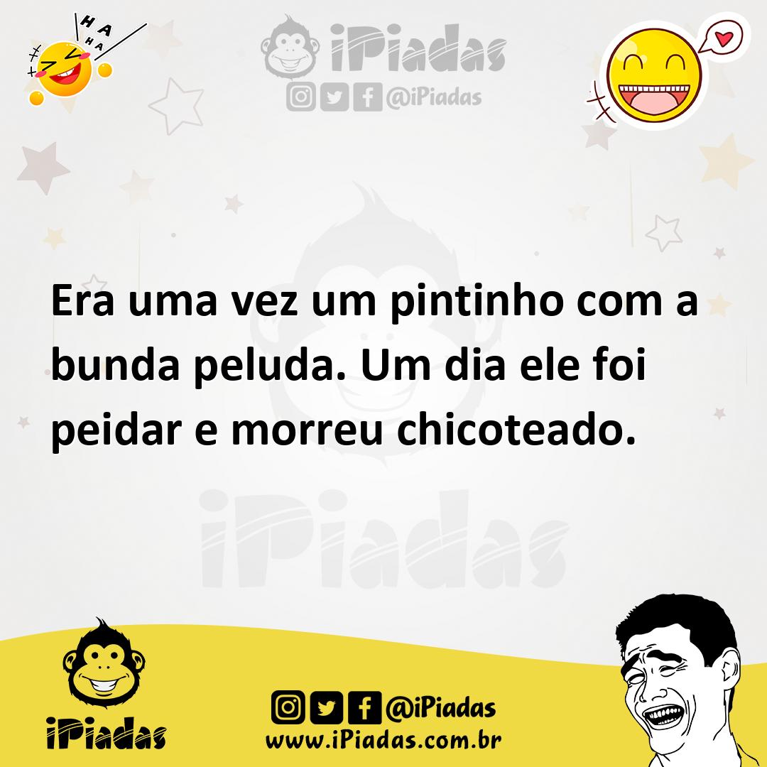 Era uma vez um pintinho com a bunda peluda. Um dia ele foi peidar e morreu  chicoteado.